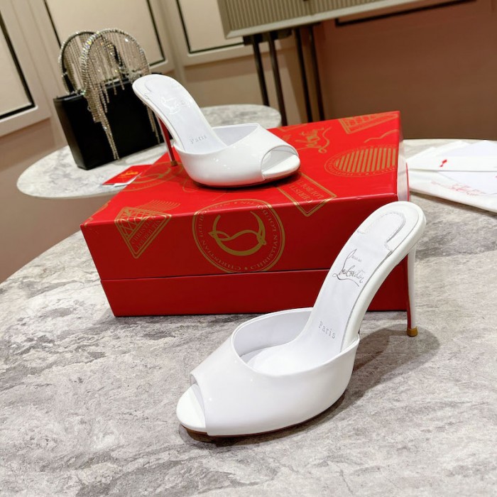 top quality Ch**an louboutin me dolly 100mm heel sandal patent white