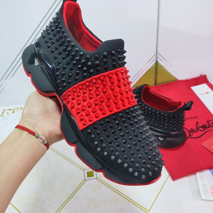 Ch**an louboutin spike sock flat sneakers black / red