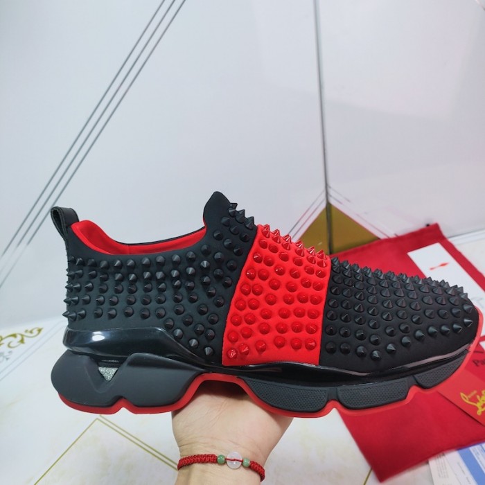 Ch**an louboutin spike sock flat sneakers black / red