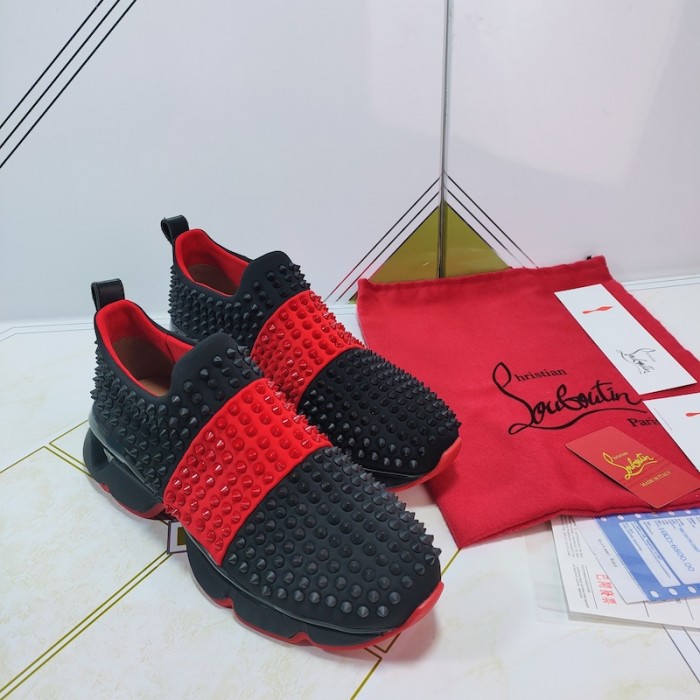 Ch**an louboutin spike sock flat sneakers black / red