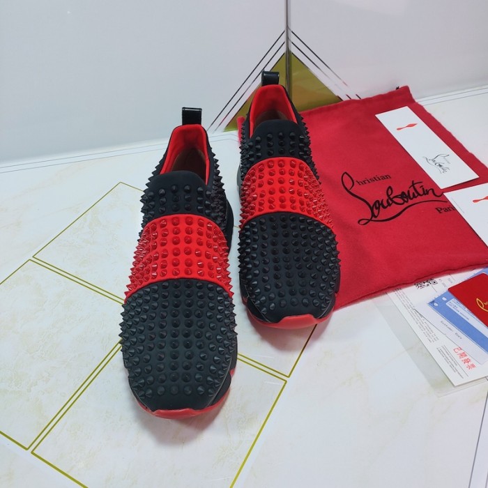 Ch**an louboutin spike sock flat sneakers black / red