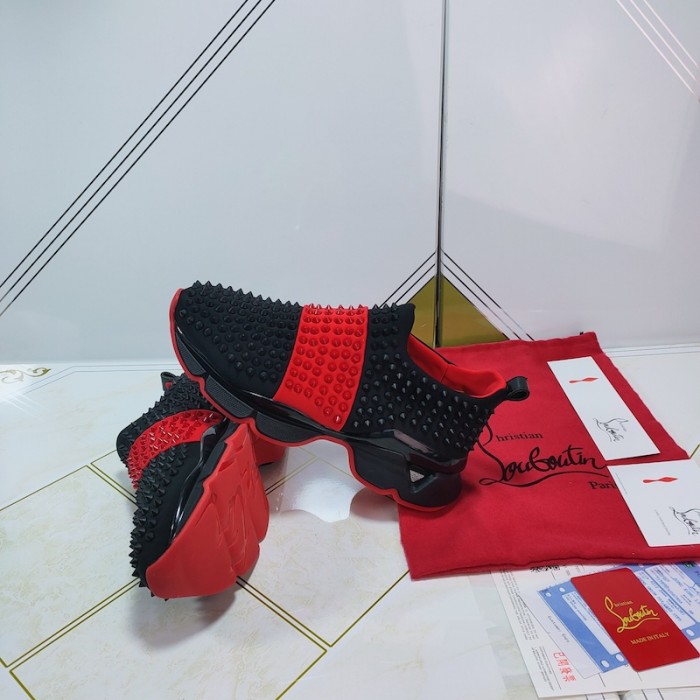 Ch**an louboutin spike sock flat sneakers black / red