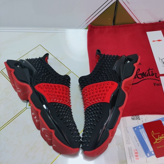 Ch**an louboutin spike sock flat sneakers black / red