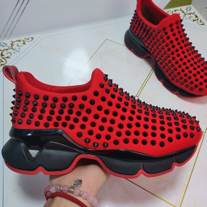 Ch**an louboutin spike sock flat sneakers red / black