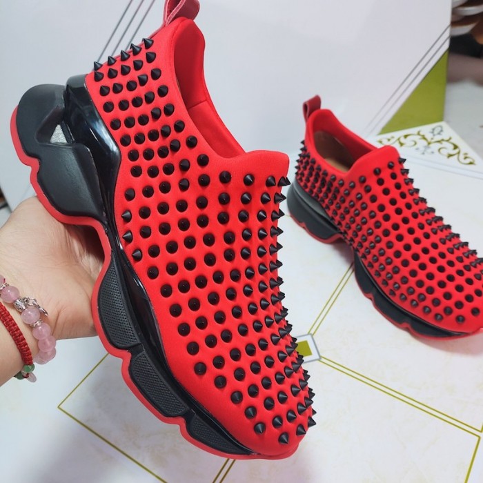Ch**an louboutin spike sock flat sneakers red / black