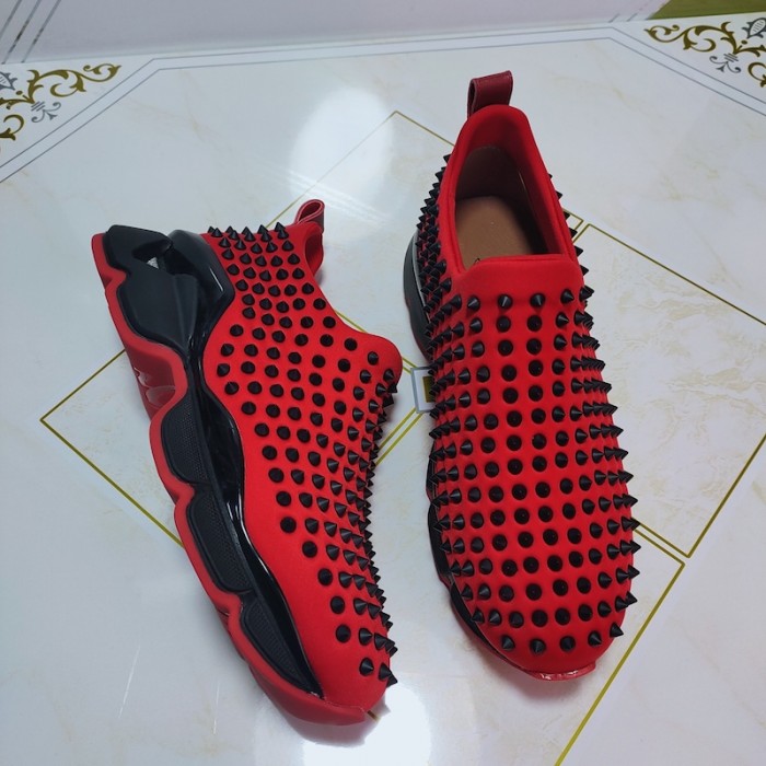 Ch**an louboutin spike sock flat sneakers red / black