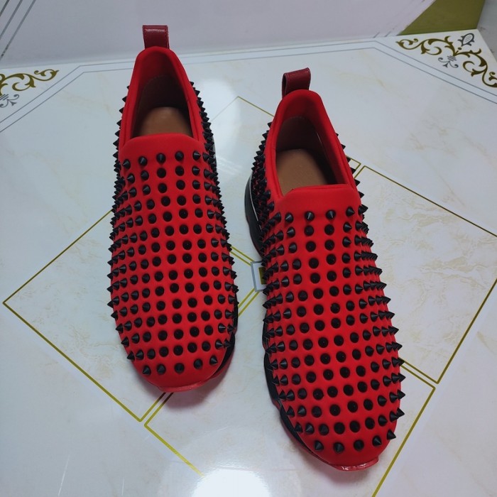 Ch**an louboutin spike sock flat sneakers red / black