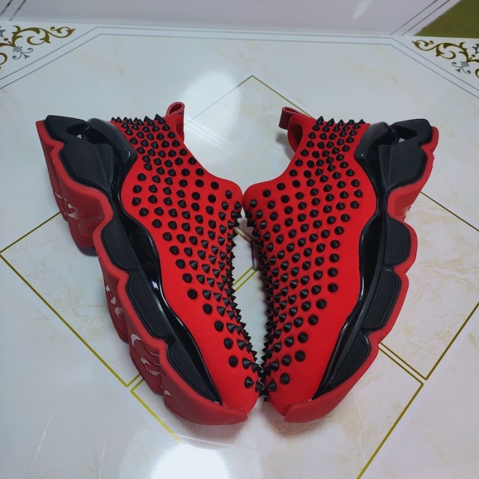 Ch**an louboutin spike sock flat sneakers red / black