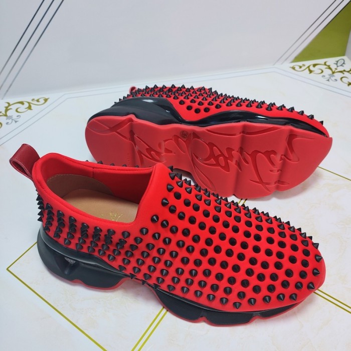 Ch**an louboutin spike sock flat sneakers red / black