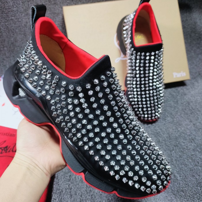 Ch**an louboutin spike sock flat sneakers black / silver