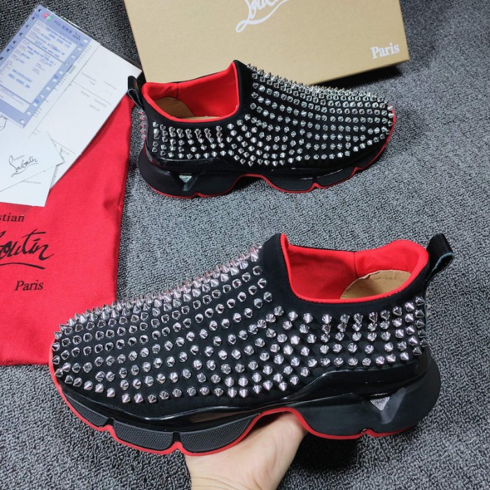 Ch**an louboutin spike sock flat sneakers black / silver