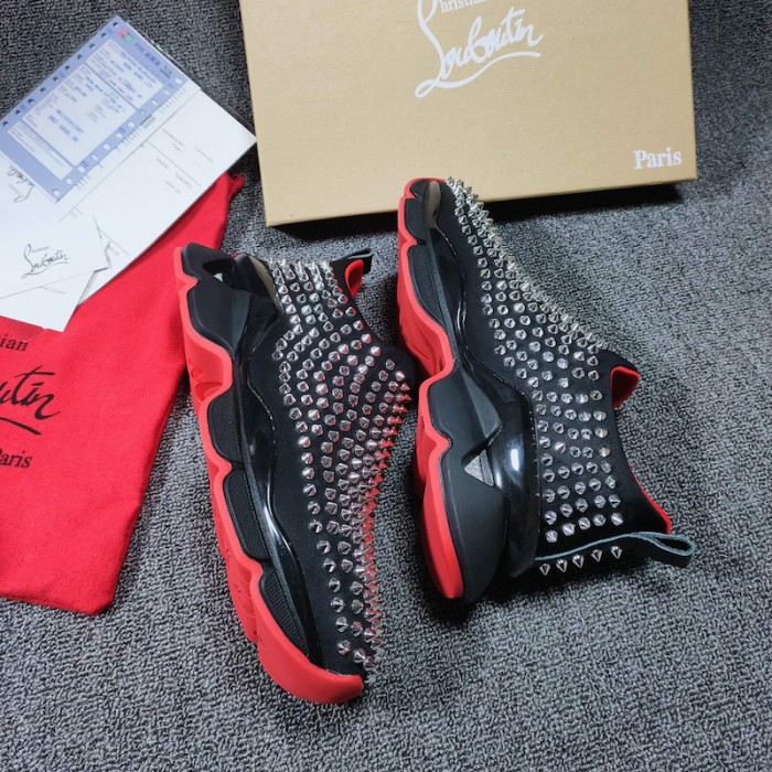 Ch**an louboutin spike sock flat sneakers black / silver