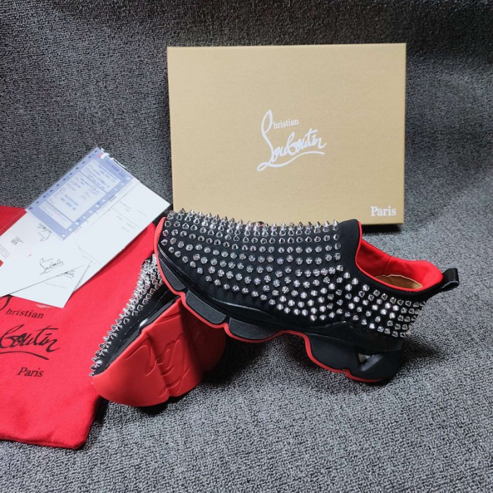 Ch**an louboutin spike sock flat sneakers black / silver