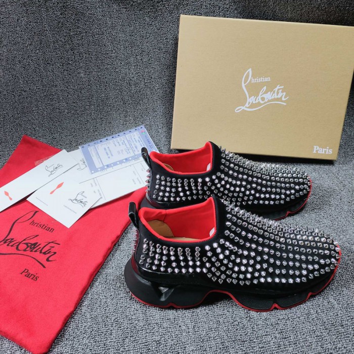 Ch**an louboutin spike sock flat sneakers black / silver