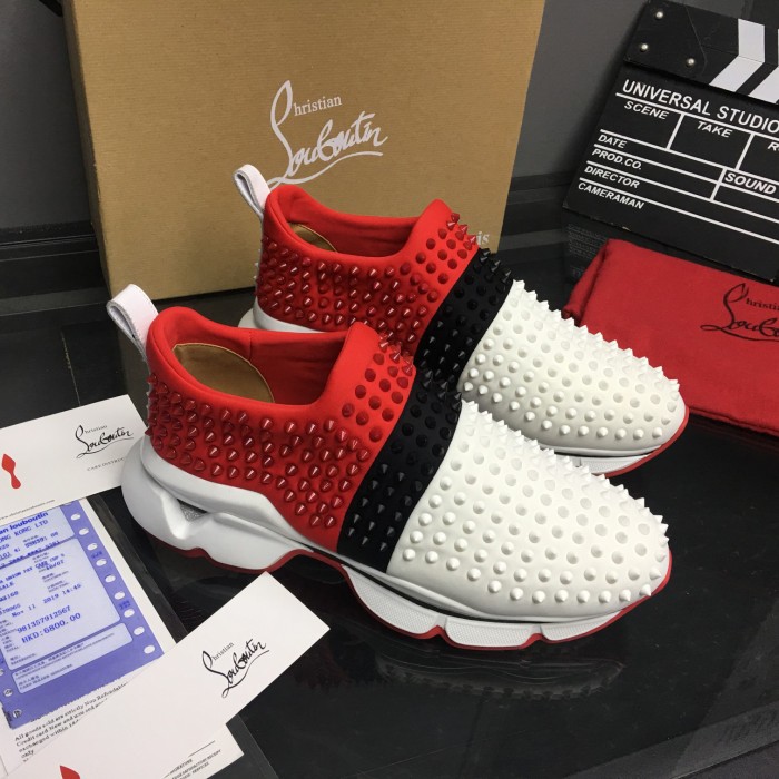 Ch**an louboutin spike sock flat sneakers red / black / white