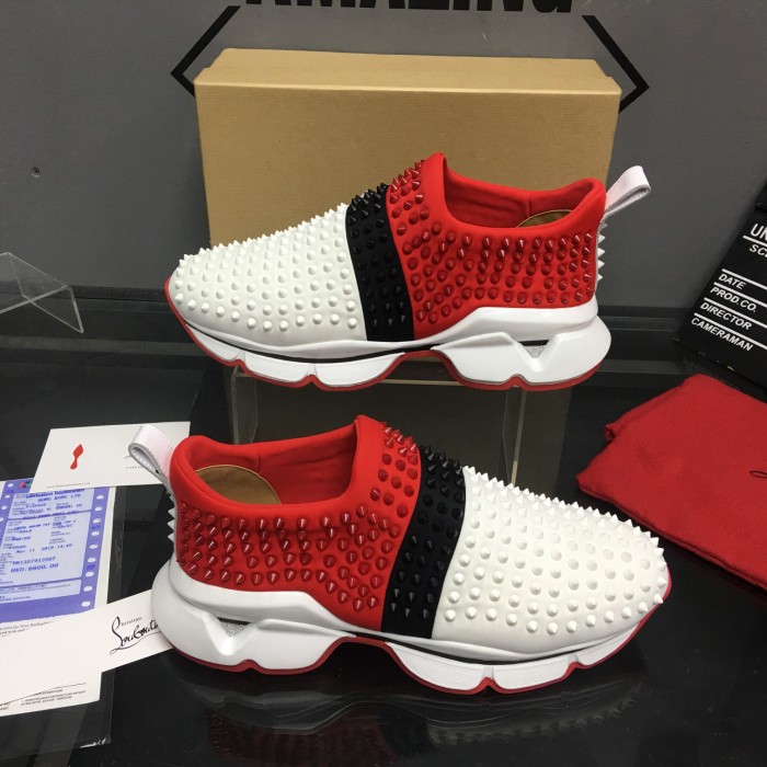 Ch**an louboutin spike sock flat sneakers red / black / white