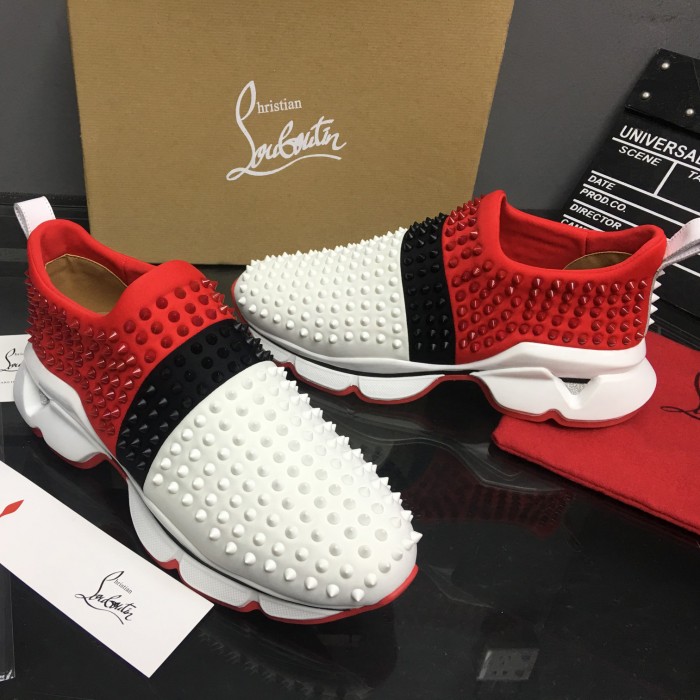 Ch**an louboutin spike sock flat sneakers red / black / white
