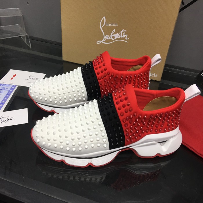 Ch**an louboutin spike sock flat sneakers red / black / white