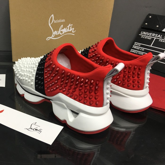 Ch**an louboutin spike sock flat sneakers red / black / white