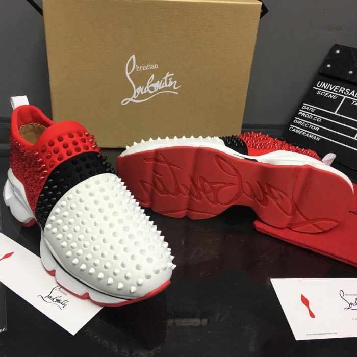 Ch**an louboutin spike sock flat sneakers red / black / white
