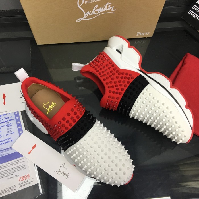 Ch**an louboutin spike sock flat sneakers red / black / white