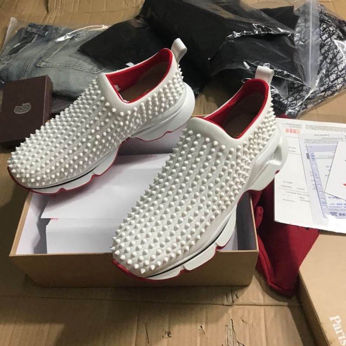 Ch**an louboutin spike sock flat sneakers white