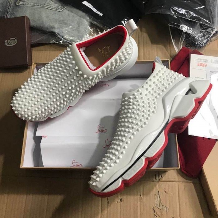 Ch**an louboutin spike sock flat sneakers white