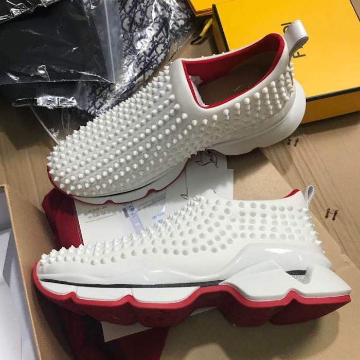 Ch**an louboutin spike sock flat sneakers white