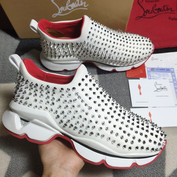 Ch**an louboutin spike sock flat sneakers white / silver