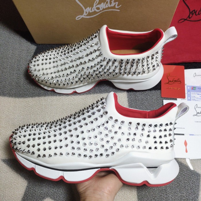 Ch**an louboutin spike sock flat sneakers white / silver