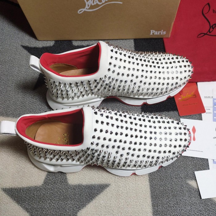 Ch**an louboutin spike sock flat sneakers white / silver