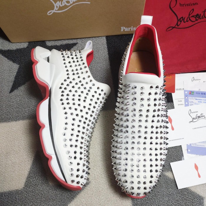 Ch**an louboutin spike sock flat sneakers white / silver