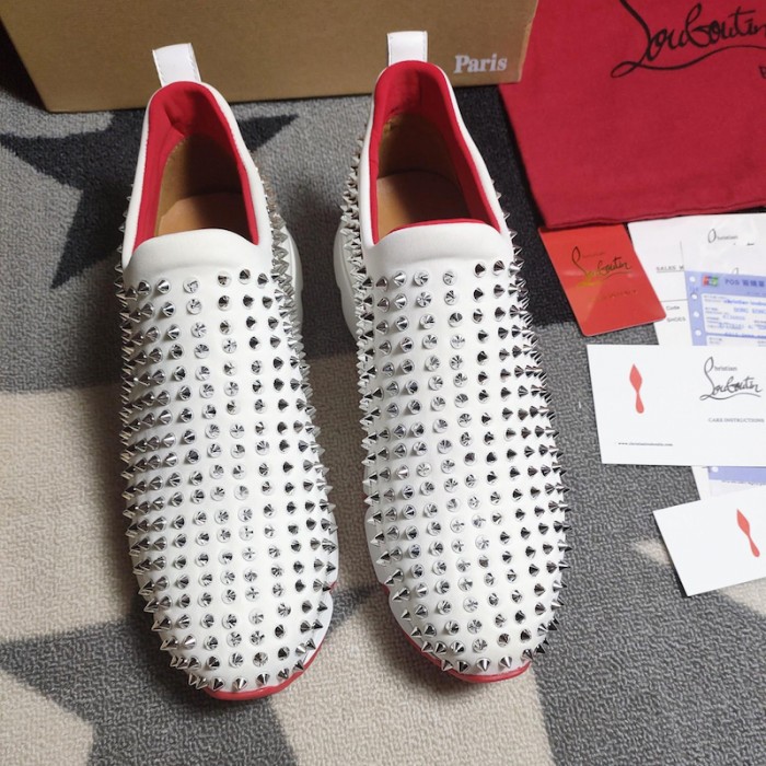 Ch**an louboutin spike sock flat sneakers white / silver