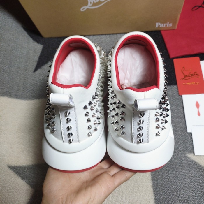 Ch**an louboutin spike sock flat sneakers white / silver