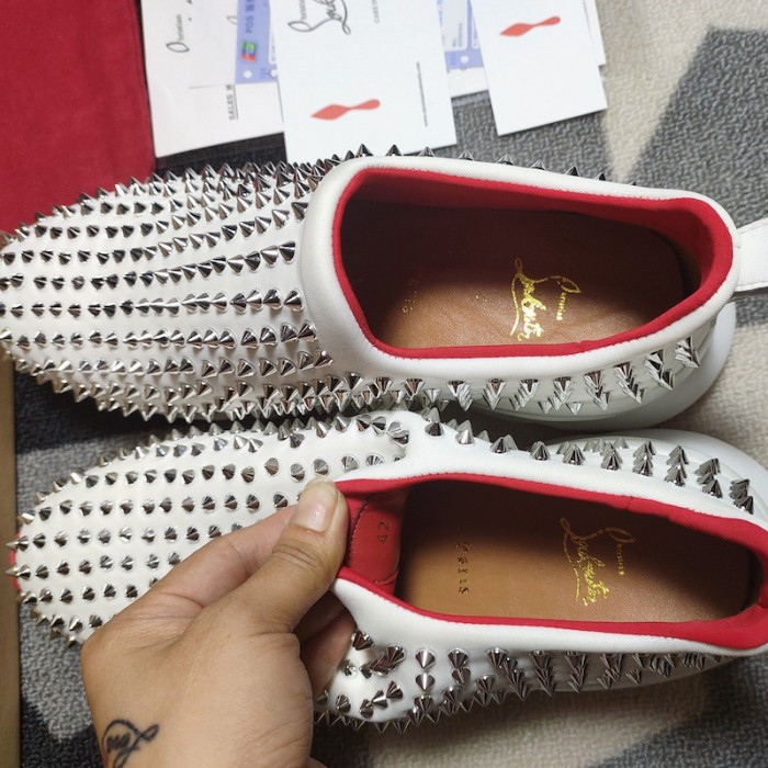 Ch**an louboutin spike sock flat sneakers white / silver
