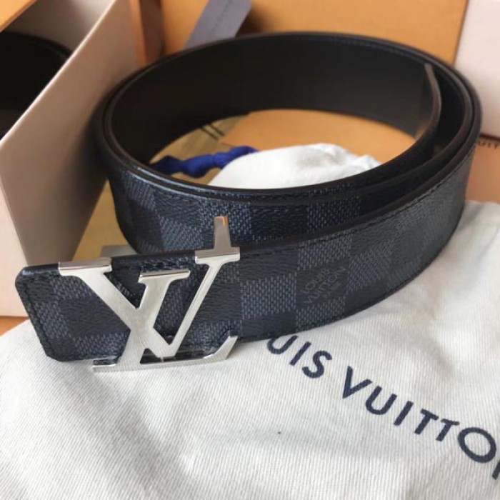 LV Damier Graphite Initiales Belt M9808 Silver Buckle