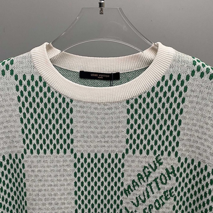 l**is V*t*n damier knitted short-sleeved crewneck 1afix4