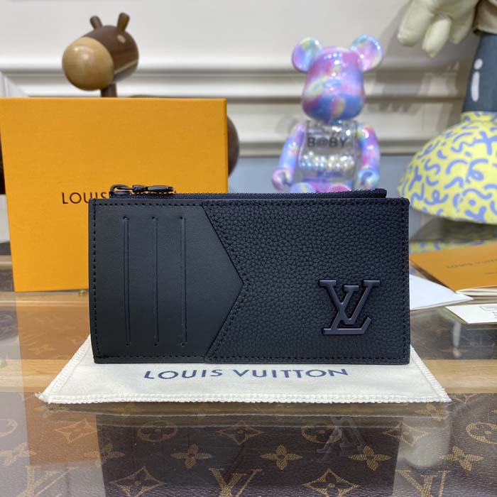 l**is V*t*n black aerogram cowhide leather coin card holder m82068