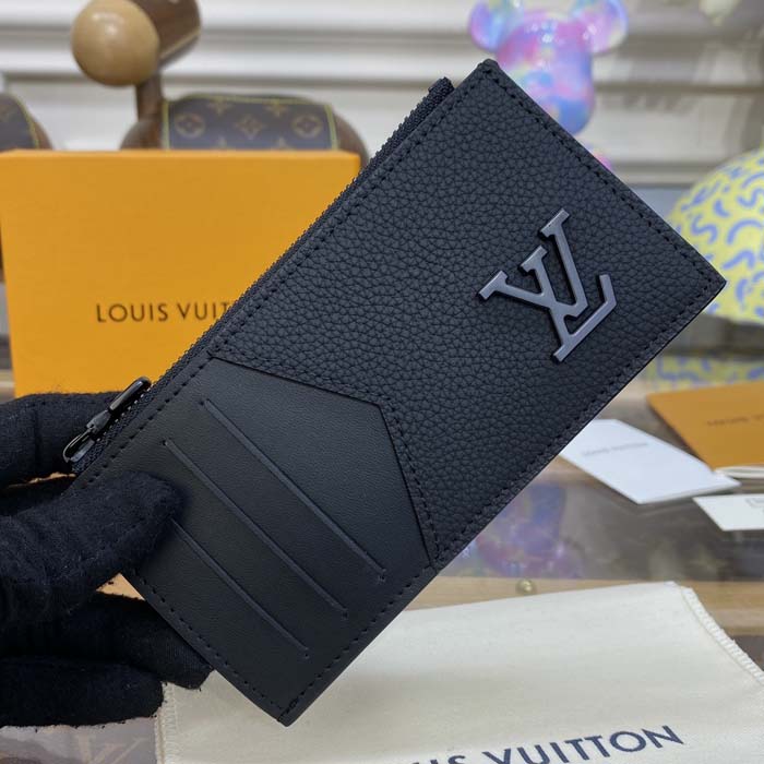 l**is V*t*n black aerogram cowhide leather coin card holder m82068