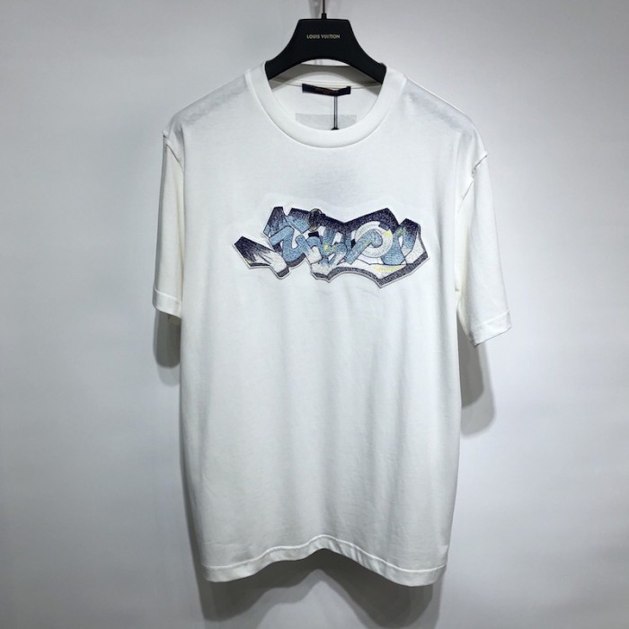 l**is V*t*n 3d lv graffiti embroidered t-shirt white