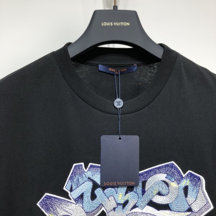 l**is V*t*n 3d lv graffiti embroidered t-shirt black
