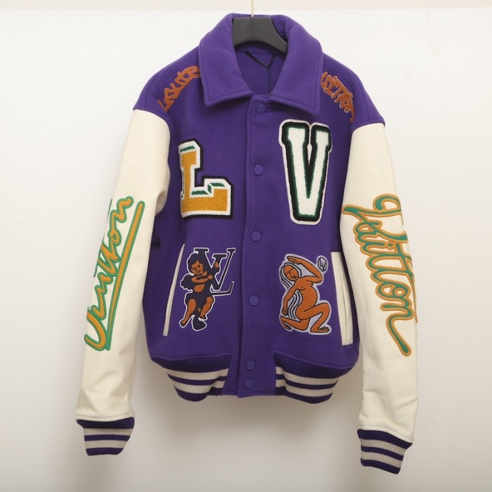 l**is V*t*n multi-patches mixed leather varsity blouson 1aaghw