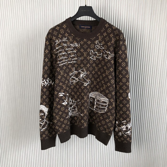 l**is V*t*n monogram embroidered wool crewneck 1abxyw