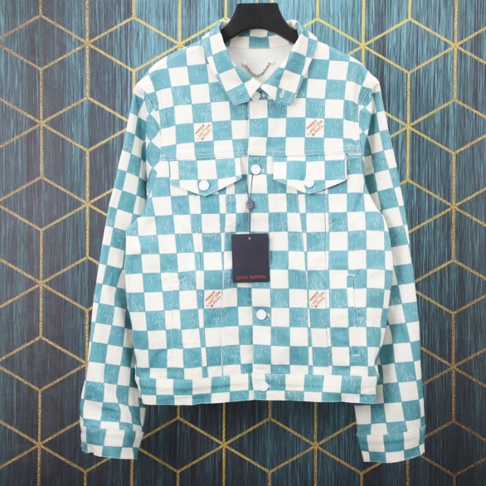 l**is V*t*n damier denim trucker jacket 1a9a1u