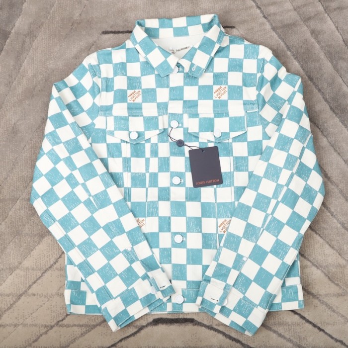 l**is V*t*n damier denim trucker jacket 1a9a1u