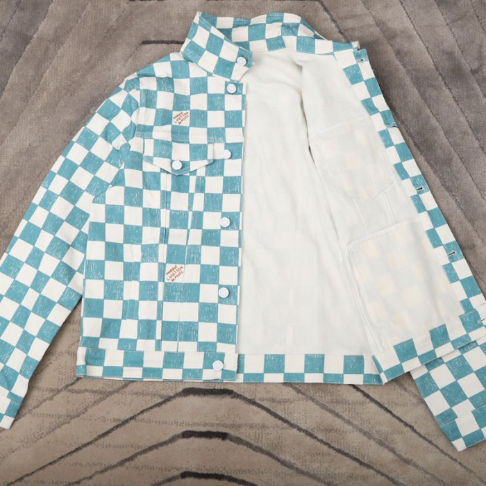 l**is V*t*n damier denim trucker jacket 1a9a1u