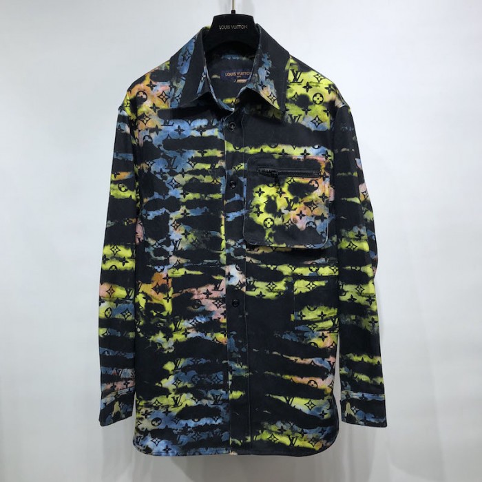 LV Printed Monogram Tie-Dye Denim Shirt 1A9A3R