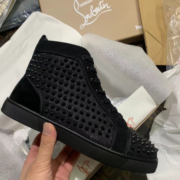 Ch**an louboutin l**is spikes suede leather sneakers black