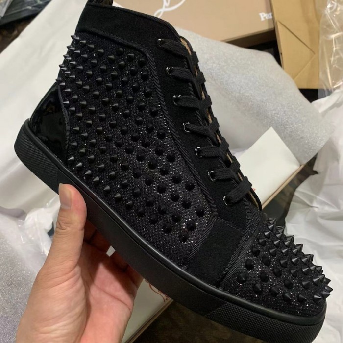 Ch**an louboutin l**is spikes suede leather sneakers black
