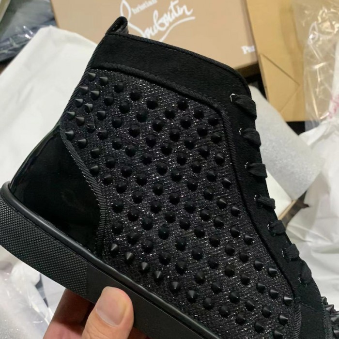 Ch**an louboutin l**is spikes suede leather sneakers black